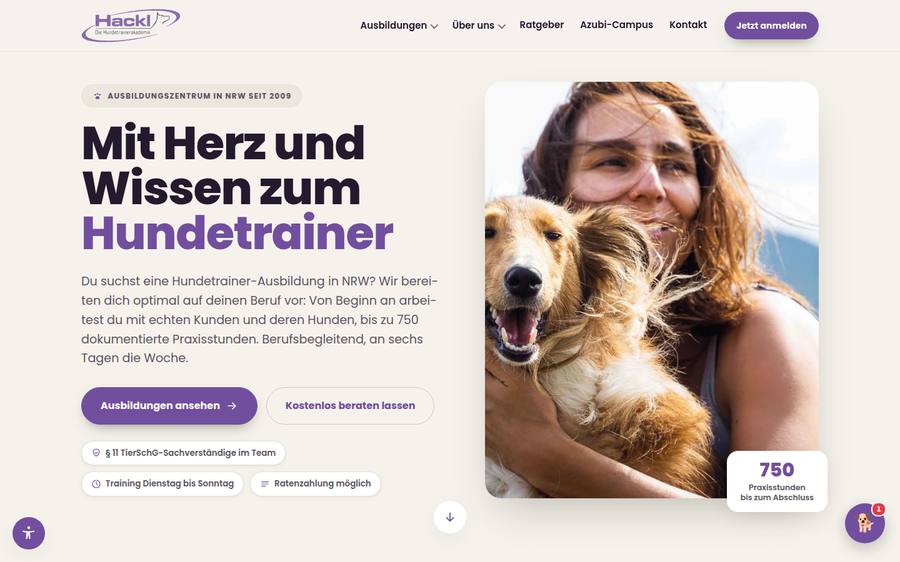 Hundeakademie Hackl nach dem Relaunch von TwoPixels