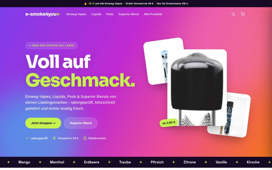 e-smoke4you nach dem Relaunch von TwoPixels