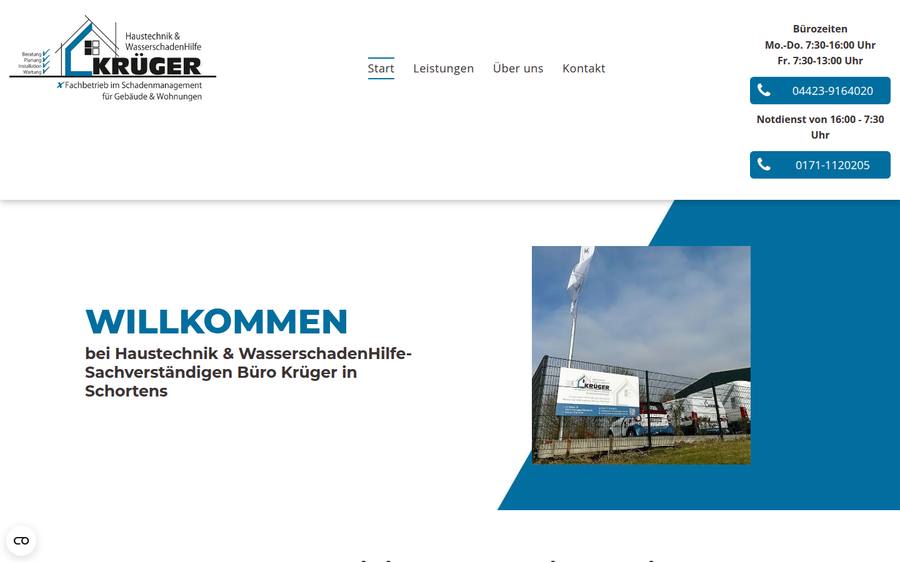 Krüger Wasserschadenhilfe Website vor dem Relaunch, alter Auftritt