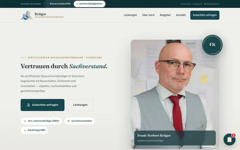 Website von Krüger Sachverständige